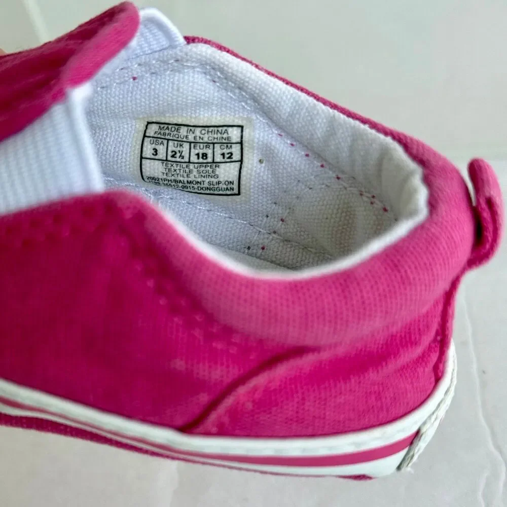 Polo Ralph Lauren Baby Girl Shoes Sz 3 Fuchsia Pink Crib Slip On Fabric Pony